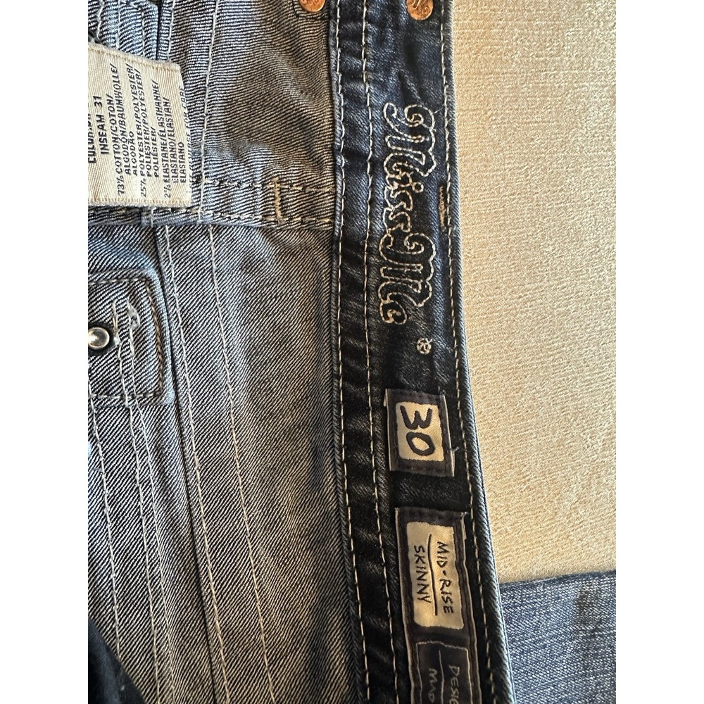 Miss Me Jeans Sz 30 Skinny Wing Rhinestone Bling Low Rise Medium‎ Wash - Picture 7 of 10